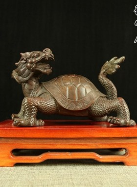 铜摆件 招财龙头龟 龙龟回头摆设家居办公室装饰霸下赑屃黄铜福寿