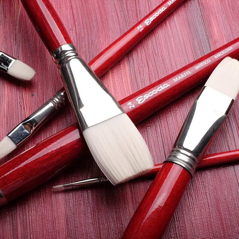 西班牙ESCODA进口笔皇油画笔高弹纤维尼龙毛丙烯笔平峰水粉笔4450