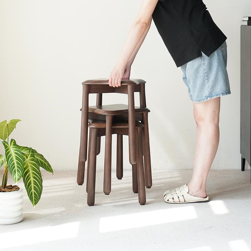 2024新款胡桃木橡木黑实木方凳子家用可叠放凳吃饭登子餐桌凳原木