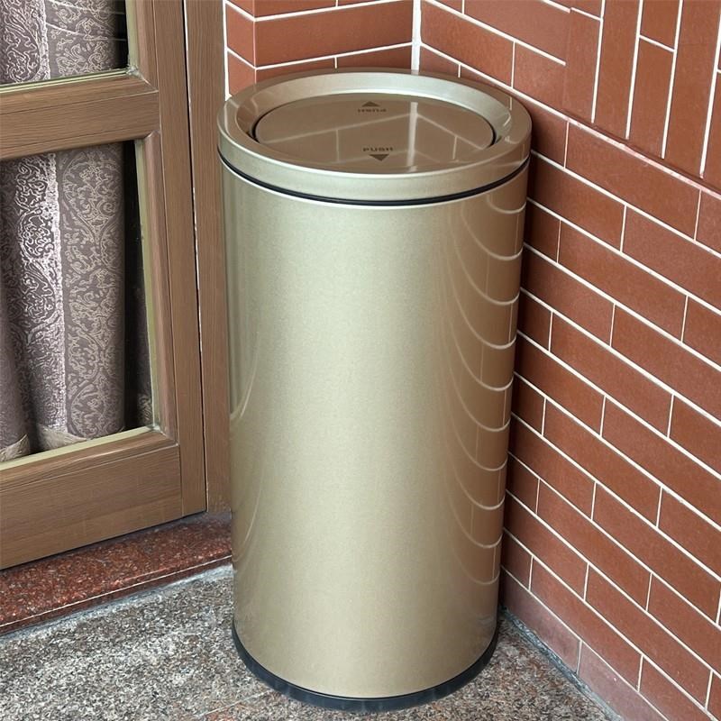南方升圆形不锈钢翻盖垃圾桶30L室外走廊洗手台果皮筒商场直投