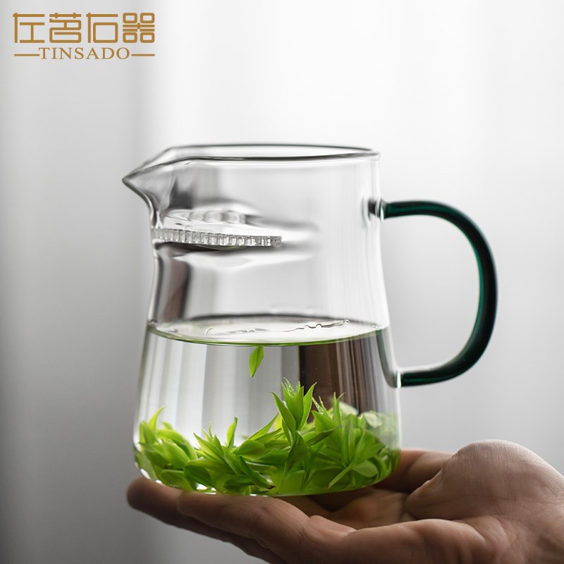 左茗右器耐热月牙玻璃公道杯家用带茶漏一体过滤分茶器茶海