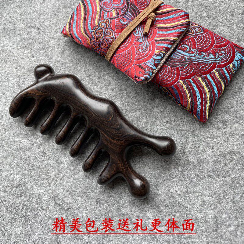 天然紫光檀头皮按摩梳头疗解压鼻梁肩颈面部经络梳子女黑檀木梳子