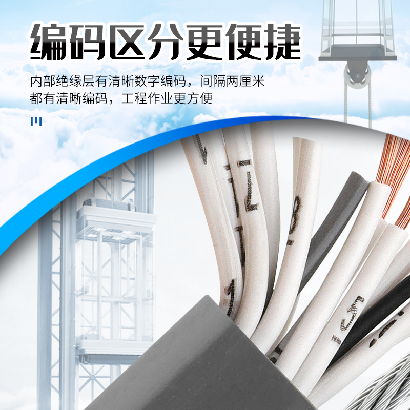 电梯随行扁电缆TVVBG2 30 3 芯带两组屏蔽线钢丝电线
