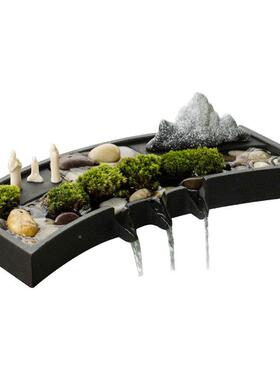 简约意假山ltao6144石槽装小缸循环鱼池喷水流鱼水器水景摆件创饰