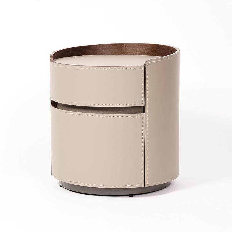 意式极简Lt计ali储an高设师马鞍皮圆形床头柜卧室端收纳YDH物床边