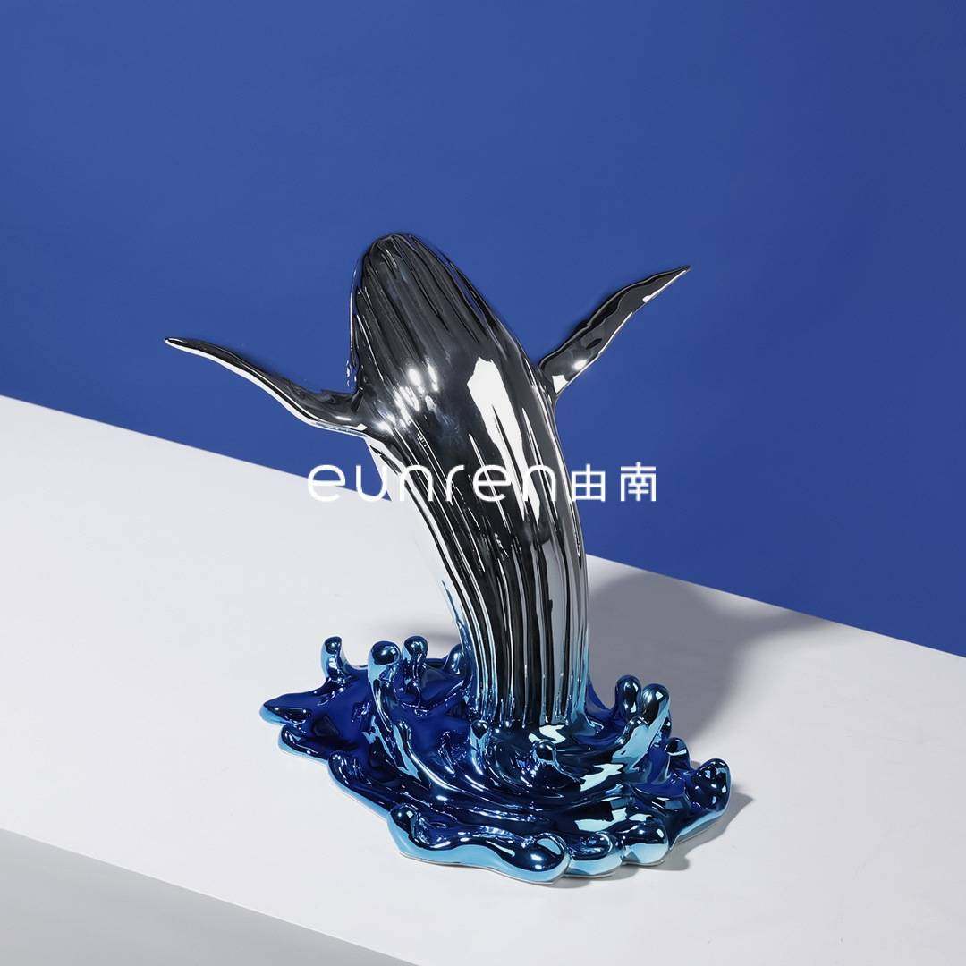 现代创意轻奢电镀鲸鱼海豚树脂雕塑摆件样板间客厅酒柜家居装饰品