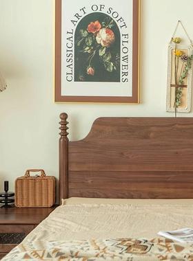 美式全实木储物黑胡OSV桃木双人床体箱床复古原木主室卧大床卧室