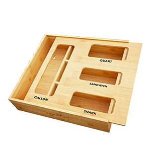 竹制保鲜膜收纳盒空盒归置桌面分格包装袋整理盒厨房抽屉收纳盒