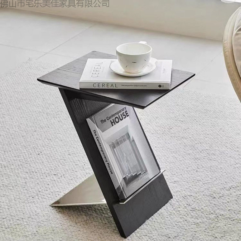 现代简约实木小茶几沙发家用客厅边几黑色方形个性意式床头小边几