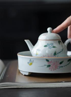 仿古青手承三绘足壶手工陶瓷干泡盘茶台点壶托85296盘茶盘果盘