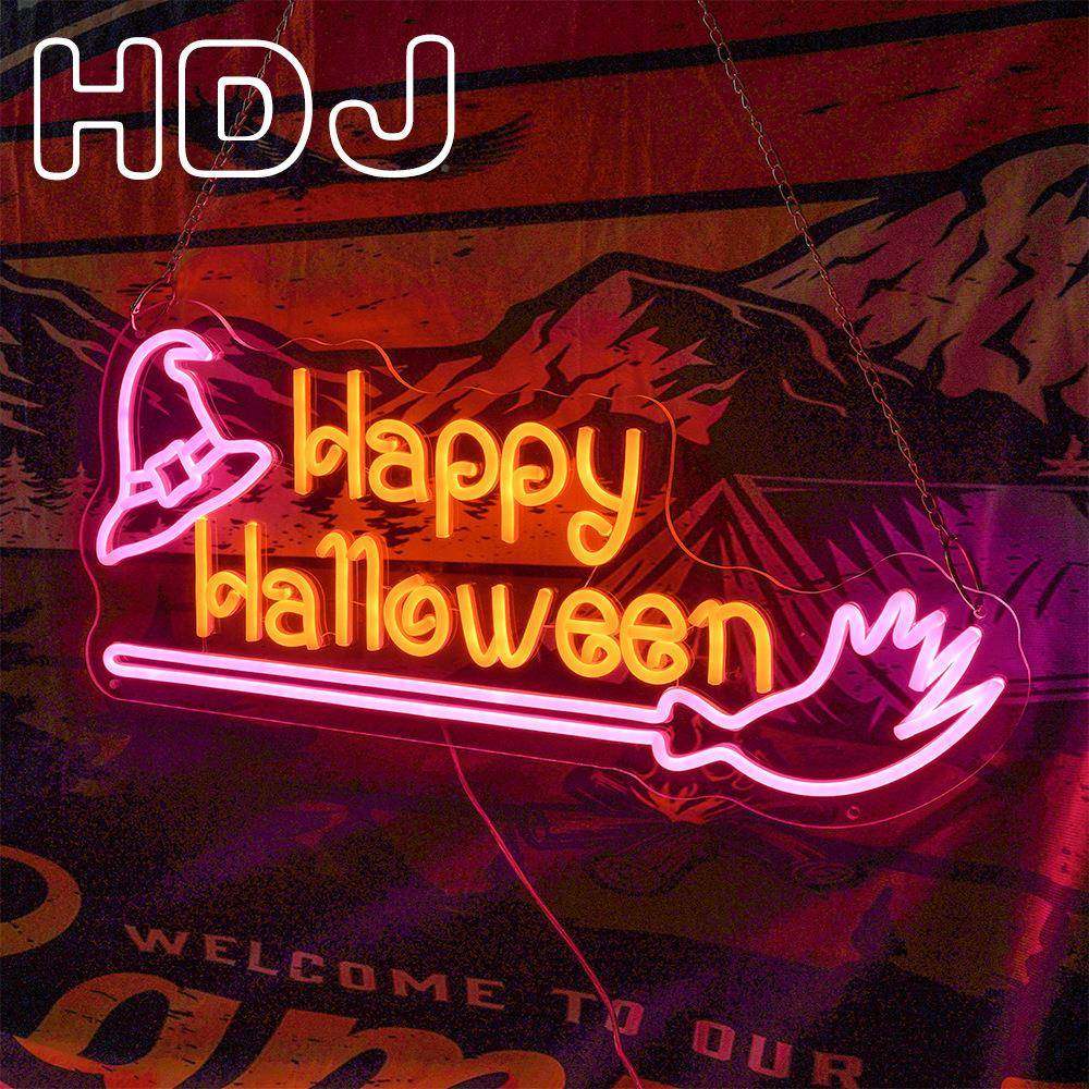 leed霓虹灯HappyHaloewln万圣TBC节快乐女巫魔法创意造型灯商家