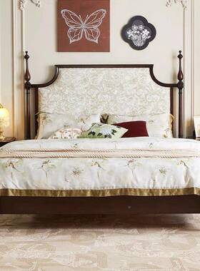 新款云眠宋代美学实木双人1床卧室中新式复古风1OLL米主8软靠包床