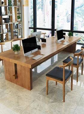 美式复古实木会议桌长条桌lo泡ft办公桌简易SGL-205餐桌谈桌办公