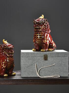 式号貔貅红色陶摆件招财办公室FH26569中客大厅酒柜电瓷视柜高档