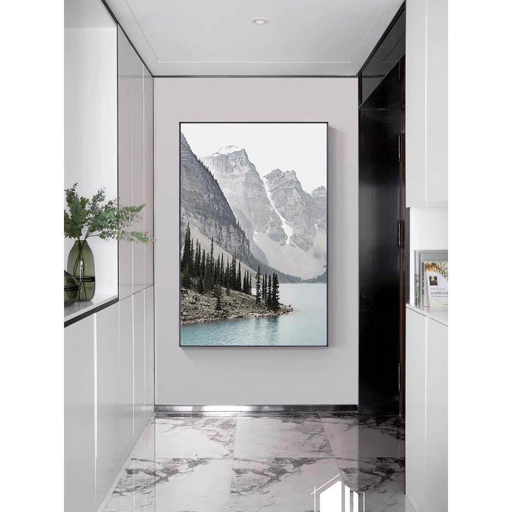 新式山湖泊装饰画现代BJB中脉客厅风景山大幅壁画入户玄关竖版挂