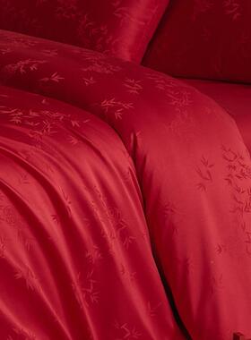 提花婚庆件套红色结被套纯棉床F99H8JT5上单床笠四新婚嫁喜婚被床