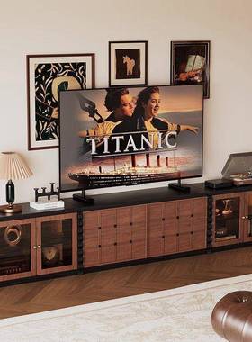 法式复古实木电视柜柜客KKC合厅靠墙储物柜中古风落地柜组棋盘格