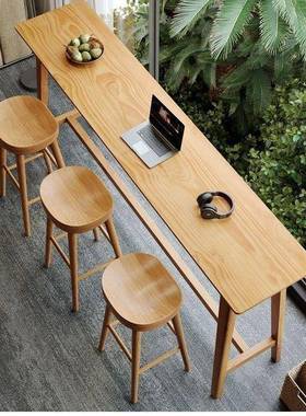 窄桌条酒吧靠墙长木色DJT吧台桌椅家用阳台高原脚木组实合简约现