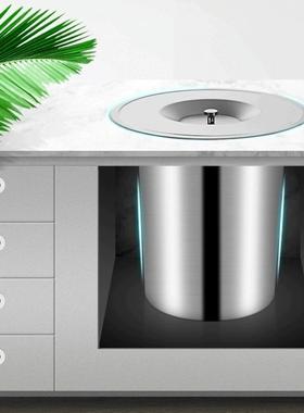 厨圆房台5693-1面嵌入圾式垃桶4橱柜30不锈钢隐形形盖子卫生间翻