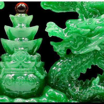 双肖龙聚宝树脂工品GAR十二生龙摆件龙仿翠玉青龙装饰中国招财艺