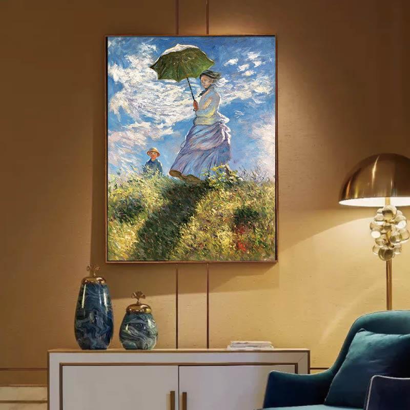 高手绘油CSDNR-03画莫奈名画撑伞的女人简欧美端式人物风景新古典