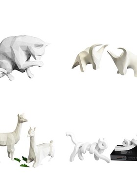 现代简约抽象藤条曲线猫咪狗摆件样板间客厅几何羊驼斗牛动物装饰