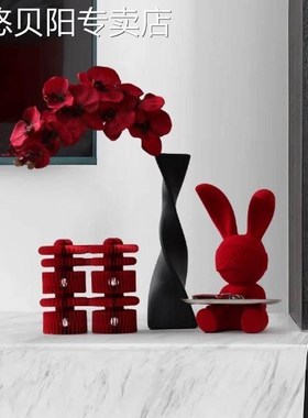 新房装饰品摆件高档大气订婚结婚装饰仿真花花瓶摆件喜庆花束插花