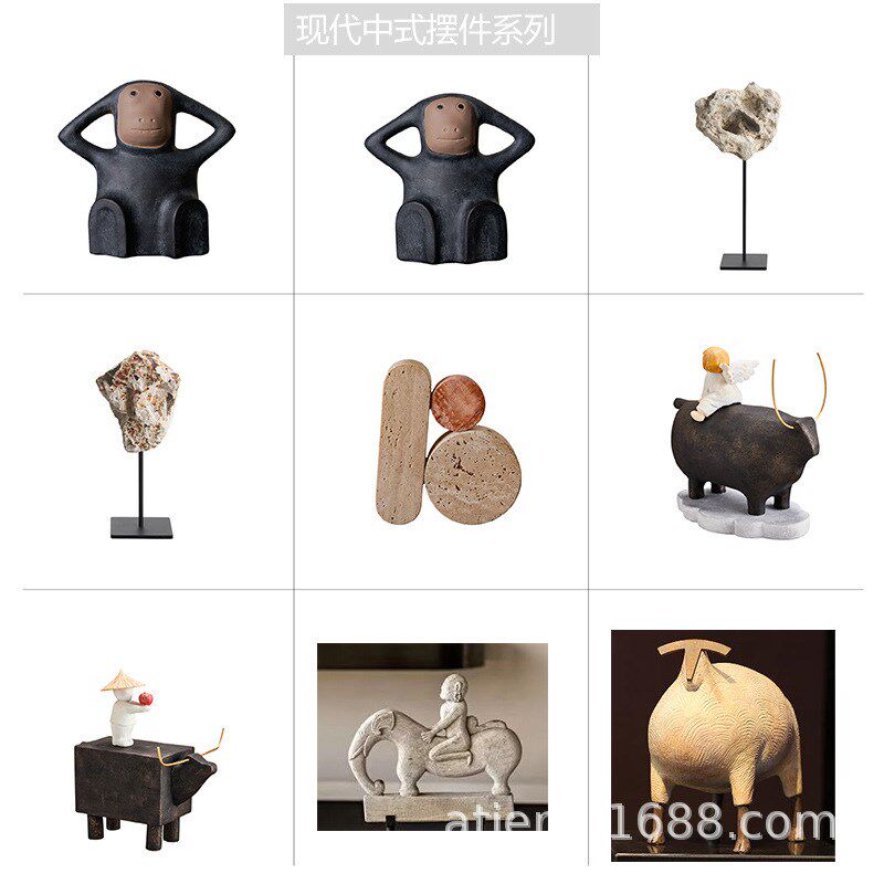 侘寂展厅空间设计原木风墙上横板展示架装饰品摆件 软装家具搭配