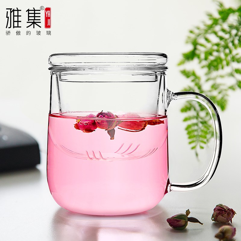雅集茶水分离泡茶杯办公室带把盖过滤男大容量创意玻璃喝水杯子