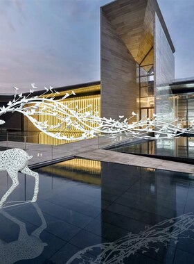 不锈钢镂空梅花大角鹿雕塑园林景观别墅酒店会所草坪大堂装饰摆件