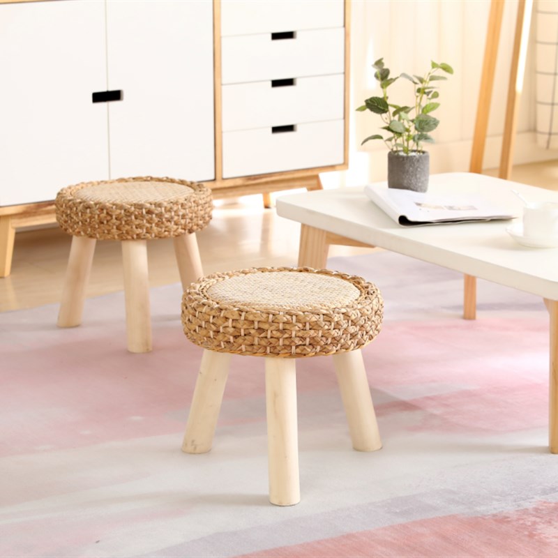 藤编板凳实木圆凳时尚简约换鞋凳家用矮凳客厅茶几餐凳沙发凳