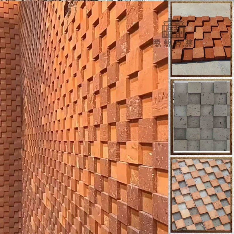 背景墙红砖墙砖马赛克艺术砖凹凸红砖片外墙砖切片背网格小红砖片