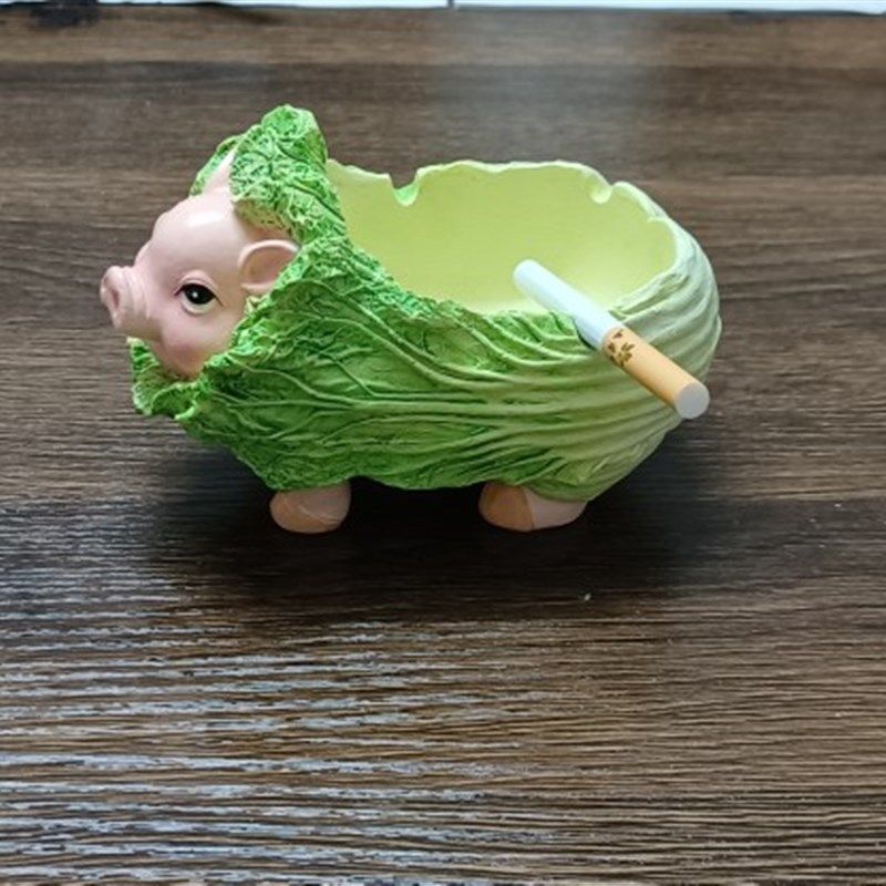 树脂工艺品创意猪拱白菜可爱小猪摆件烟灰缸时尚酒店办公桌客厅