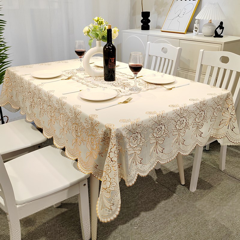 桌布餐桌布pvc防水金色免洗耐高温欧式蕾丝茶几桌布台布塑料家用