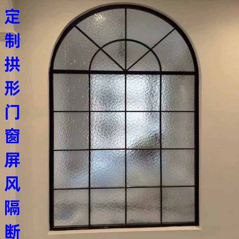 法式铁艺创意拱门玻璃屏风隔断客厅复古奶油拱形门假窗户玄关装饰