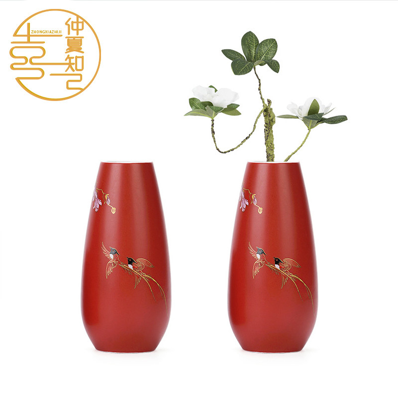 比翼连理陶瓷花瓶现代婚礼喜庆创意家居客厅餐桌干花插花装饰摆件