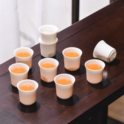 白瓷茶杯10只羊脂玉功夫茶杯6只陶瓷小茶杯家用待客喝茶专用客杯