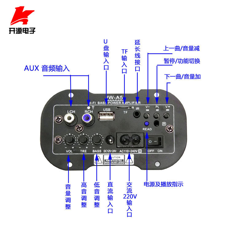 车载大功率汽车发烧级低音炮功放板插卡USB带遥控12V24V220V通用