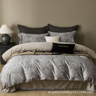 时尚 轻奢印花纽扣全棉四件套轻奢风100支高密纯棉床单床上用品MLC