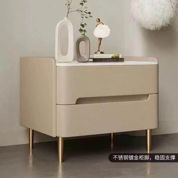 全实木意式床头柜简约现代卧室家用轻奢岩板床边收纳新款储物整装
