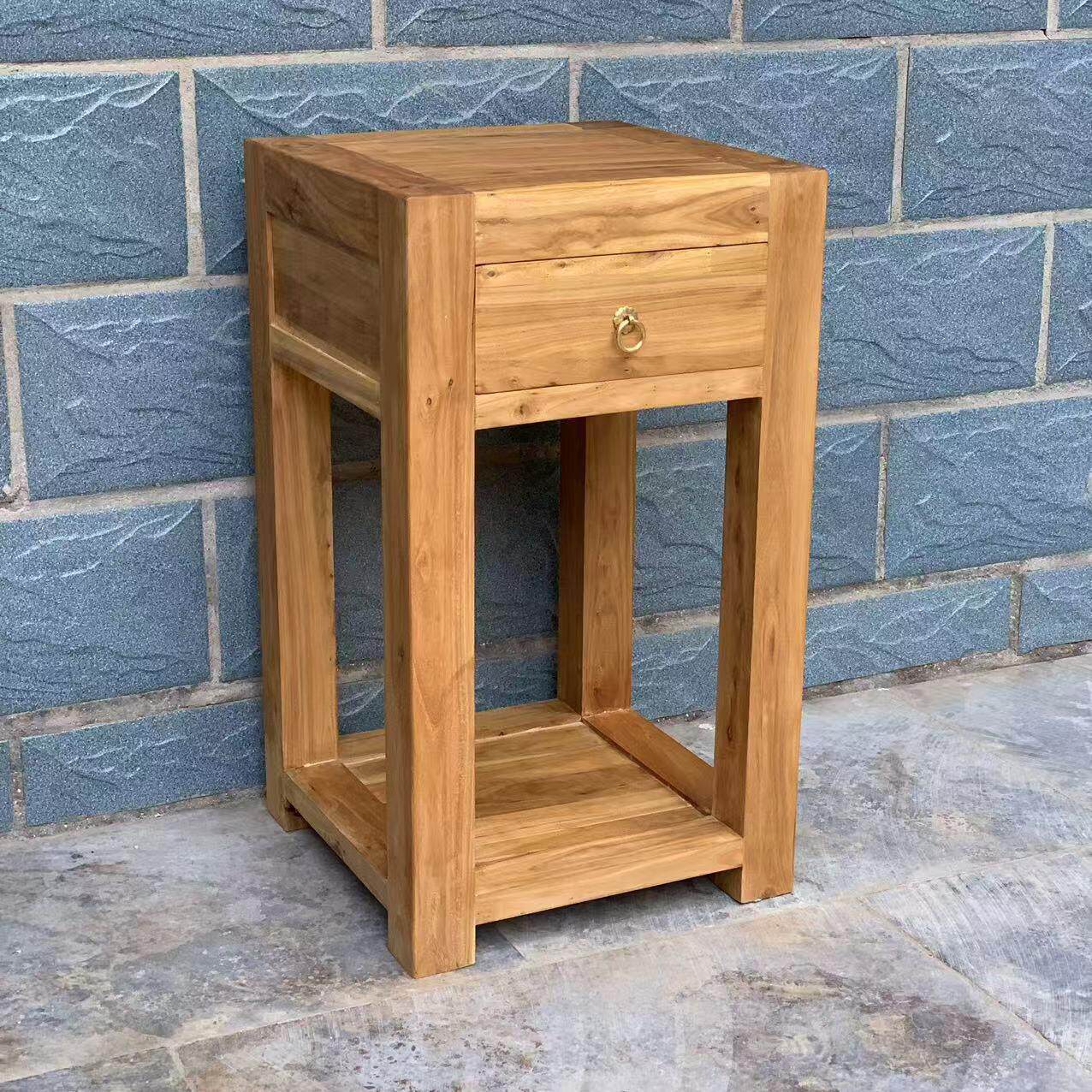 老榆木全实木花架音响架功放架子底座抽屉柜鱼缸座角几全实木柜子