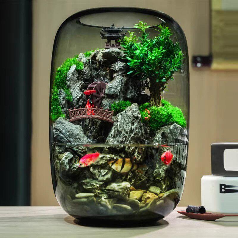 时来运转创意流水养鱼缸苔藓微景观生态瓶办公室桌面摆件生日送礼