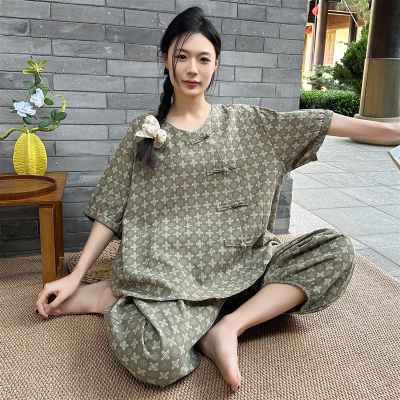 新中式大码女装睡衣胖mm加肥加大200斤短袖可外穿家居服2025新款