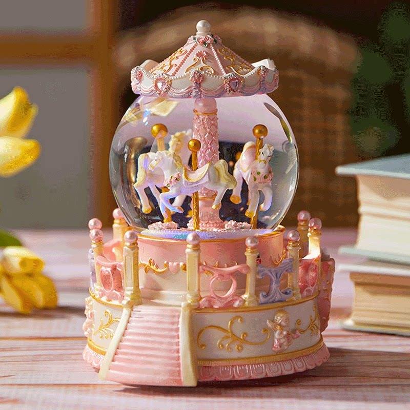 精致旋转木马水晶球音乐盒八音盒小女孩公主女生生日礼物高级摆件