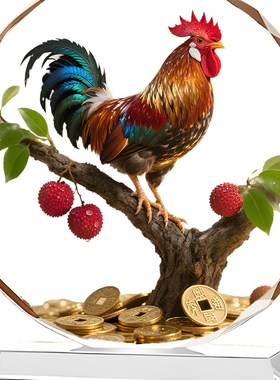 招财鸿运金鸡水晶大公鸡摆件吉祥物办公桌面橱柜装饰乔迁开业送礼