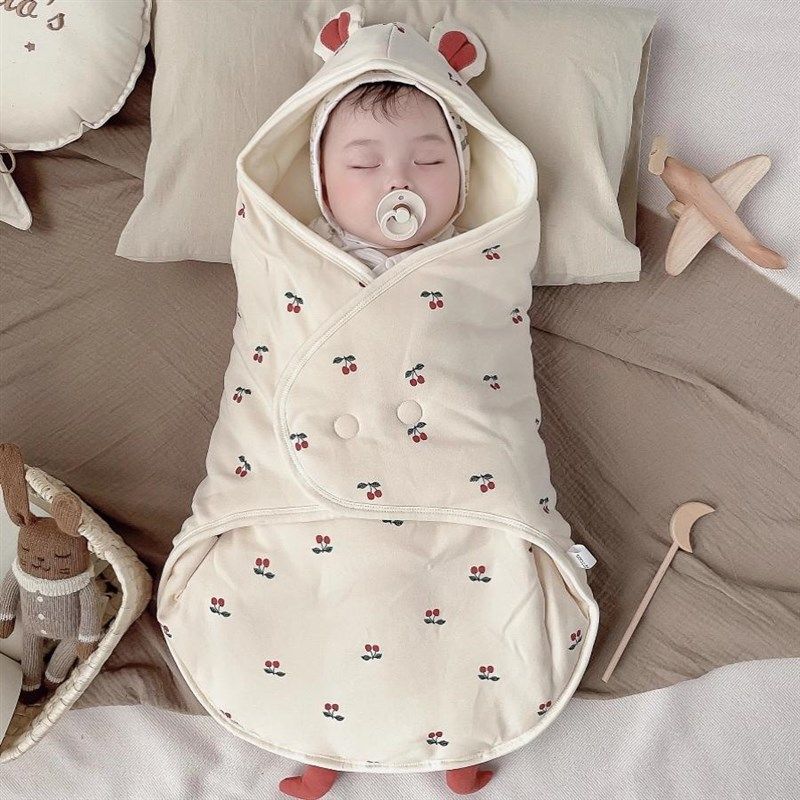 日本进口A类纯棉新生儿防惊跳睡袋春秋季抱被宝宝包被婴儿包裹巾