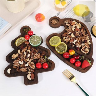 圣诞节餐具托盘可爱家用盘子木制圣诞树水果餐盘蛋糕甜点分格木盘