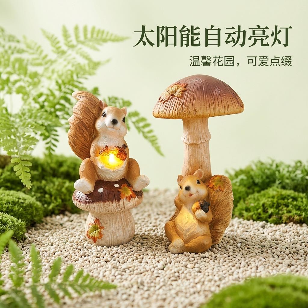 氧化镁太阳能松鼠花园庭院装饰灯庭院花园布置摆件创意可爱景观灯