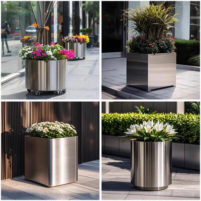 户外花槽不锈钢花箱可移动花盆室外花架异形花钵圆形花筒铁艺花池