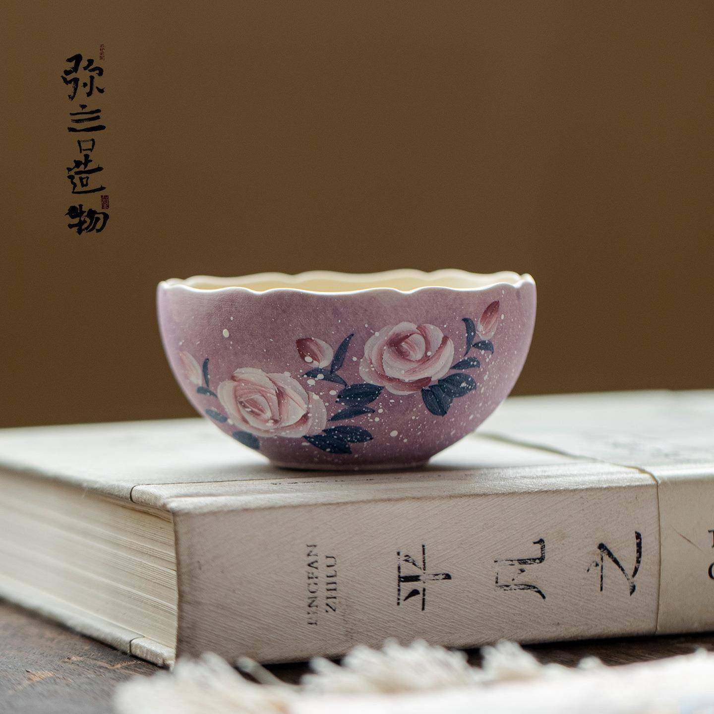 弥言紫色粉引纯手绘莫奈玫瑰茶杯陶瓷花口主人杯高颜值品茗杯女士,鲜花速递/花卉仿真/绿植园艺,割草机/草坪机,淘宝优惠券,粉丝福利购,淘宝优惠卷